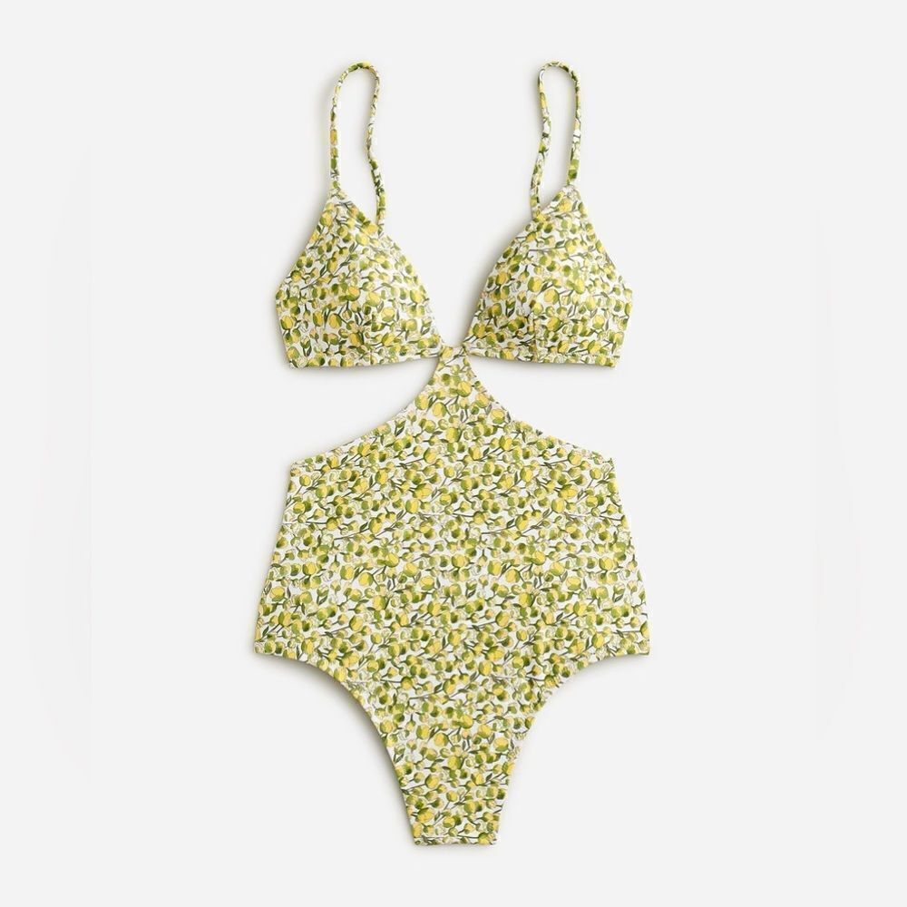 J Crew Liberty Eliza’s Yellow Fabric Side Cut Out One Piece Swimsuit NWT